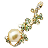 K18YG イエローゴールド ダイヤ0.15ct 白蝶真珠11mm グリーングロッシュラー1.15ct 三つ葉 クローバー モチーフ ブローチ レディース 【中古】