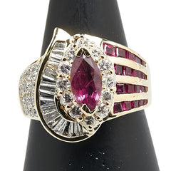 レッド K18YG イエローゴールド ルビー1.20ct ダイヤ1.03ct リング 指輪 レディース 13号 【中古】