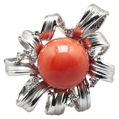 K18WG ホワイトゴールド サンゴ12.5mm ダイヤ0.20ct ペンダントトップ レディース 【中古】