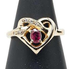 セイコー K18YG イエローゴールド ルビー ダイヤ ハート リング 指輪 レディース SEIKO 12号 【中古】