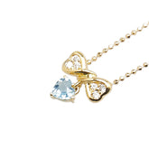 K18YG イエローゴールド アクアマリン ダイヤ0.07ct リボン ハート モチーフ ペンダントネックレス レディース 【中古】