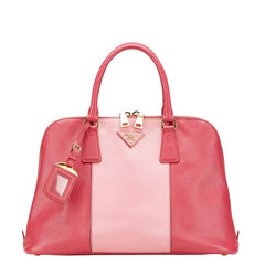 プラダ 三角ロゴプレート ハンドバッグ ピンク サフィアーノ レザー レディース PRADA 【中古】