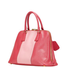 プラダ 三角ロゴプレート ハンドバッグ ピンク サフィアーノ レザー レディース PRADA 【中古】