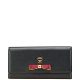 エム シー エム リボン 長財布 ブラック パープル レザー レディース MCM 【中古】