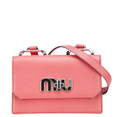 ミュウミュウ ロゴ 斜め掛け ショルダーバッグ 5BH087 ピンク レザー レディース MIUMIU 【中古】