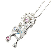 K18WG ホワイトゴールド ブルートパーズ1.60ct ダイヤ0.05ct ルビー0.06ct ピンクサファイア0.05ct サファイア0.04ct イス 椅子 モチーフ ペンダントネックレス レディース 【中古】