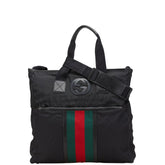 グッチ シェリーライン インターロッキングG ハンドバッグ ショルダーバッグ 181063 ブラック ナイロン レザー レディース GUCCI 【中古】