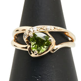 K10YG イエローゴールド ペリドット ダイヤ ハート モチーフ リング 指輪 レディース 11.5号 【中古】