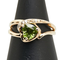 K10YG イエローゴールド ペリドット ダイヤ ハート モチーフ リング 指輪 レディース 11.5号 【中古】