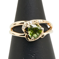 K10YG イエローゴールド ペリドット ダイヤ ハート モチーフ リング 指輪 レディース 11.5号 【中古】