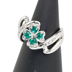 Pt900 プラチナ エメラルド ダイヤ0.04ct 四つ葉 クローバー モチーフ リング 指輪 レディース 11号 【中古】