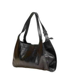 グッチ ロゴプレート パイソン 型押し ハンドバッグ 001 4245 ブラック レザー レディース GUCCI 【中古】