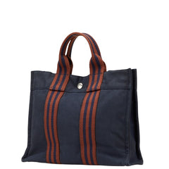 エルメス フールトゥPM ハンドバッグ トートバッグ ネイビー ブラウン キャンバス レディース HERMES 【中古】