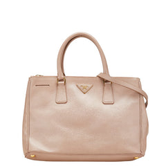プラダ 三角ロゴプレート ガレリア ハンドバッグ ショルダーバッグ 2WAY ピンクベージュ レザー レディース PRADA 【中古】