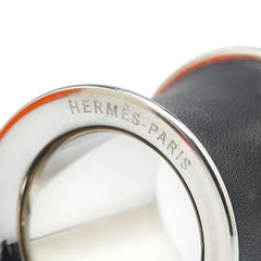 エルメス 筒型 スカーフリング ブラック シルバー レザー メタル レディース HERMES 【中古】