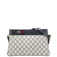 グッチ GGスプリーム シェリーライン 斜め掛け ショルダーバッグ アイボリー ネイビー PVC レザー レディース GUCCI 【中古】
