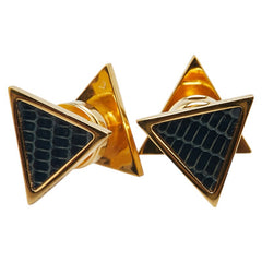 エルメス トライアングル カフス ゴールド ブラック メッキ リザード レディース HERMES 【中古】