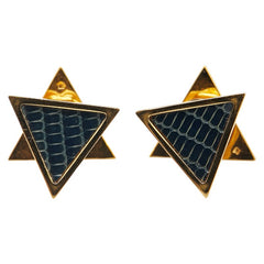 エルメス トライアングル カフス ゴールド ブラック メッキ リザード レディース HERMES 【中古】