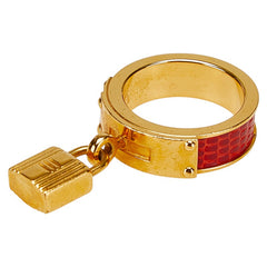 エルメス ケリー カデナ モチーフ スカーフリング ゴールド レッド メッキ リザード レディース HERMES 【中古】