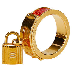 エルメス ケリー カデナ モチーフ スカーフリング ゴールド レッド メッキ リザード レディース HERMES 【中古】