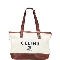 セリーヌ ロゴ トートバッグ ショルダーバッグ アイボリー ブラウン キャンバス レザー レディース CELINE 【中古】