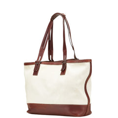 セリーヌ ロゴ トートバッグ ショルダーバッグ アイボリー ブラウン キャンバス レザー レディース CELINE 【中古】
