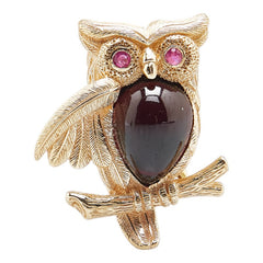 K14YG イエローゴールド ガーネット ルビー 梟 フクロウ モチーフ ブローチ ペンダントトップ レディース 【中古】