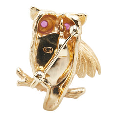 K14YG イエローゴールド ガーネット ルビー 梟 フクロウ モチーフ ブローチ ペンダントトップ レディース 【中古】