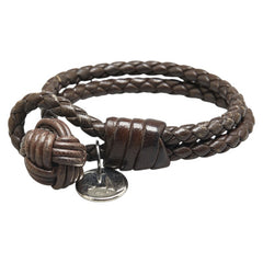 ボッテガヴェネタ イントレチャート ブレスレット ブラウン レザー SV925 シルバー レディース BOTTEGAVENETA 【中古】