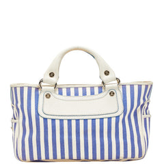 セリーヌ ブギーバッグ ストライプ ハンドバッグ ブルー ホワイト キャンバス レザー レディース CELINE 【中古】
