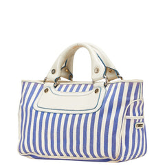 セリーヌ ブギーバッグ ストライプ ハンドバッグ ブルー ホワイト キャンバス レザー レディース CELINE 【中古】