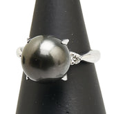 K18WG ホワイトゴールド 黒蝶真珠11.1mm ダイヤ0.22ct リング 指輪 レディース 11号 【中古】