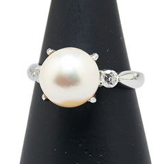 Pt900 プラチナ アコヤパール9.2mm ダイヤ0.17ct リング 指輪 レディース 9.5号 【中古】