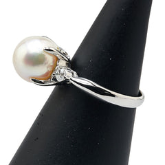 Pt900 プラチナ アコヤパール9.2mm ダイヤ0.17ct リング 指輪 レディース 9.5号 【中古】