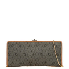 ディオール ハニカム チェーン ショルダーバッグ グレー ブラウン キャンバス レザー レディース Dior 【中古】