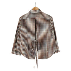 ロエベ チェック アナグラム 長袖シャツ サイズ:34 ブラウン ブラック コットン ポリエステル レディース LOEWE 【中古】