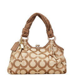 コーチ シグネチャー オブアート がま口 トートバッグ 13441 ベージュ ブラウン キャンバス レザー レディース COACH 【中古】