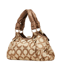 コーチ シグネチャー オブアート がま口 トートバッグ 13441 ベージュ ブラウン キャンバス レザー レディース COACH 【中古】