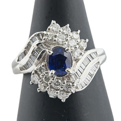 Pt900 プラチナ サファイア0.81ct ダイヤ1.03ct リング 指輪 レディース 11.5号 【中古】