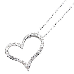 K18WG ホワイトゴールド ダイヤ0.30ct オープンハート ペンダントネックレス レディース 【中古】