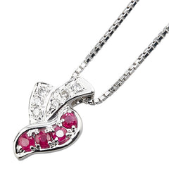 Pt850 プラチナ ルビー0.34ct ダイヤ0.08ct ペンダントネックレス レディース 【中古】