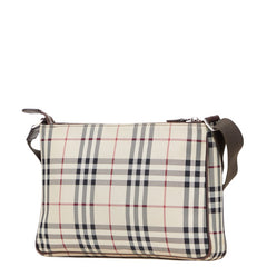バーバリー ノバチェック ショルダーバッグ ベージュ ブラウン キャンバス レザー レディース BURBERRY 【中古】