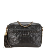 シャネル マトラッセ ココマーク フリンジ 斜め掛け チェーン ショルダーバッグ ブラック ラムスキン レディース CHANEL 【中古】