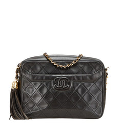 シャネル マトラッセ ココマーク フリンジ 斜め掛け チェーン ショルダーバッグ ブラック ラムスキン レディース CHANEL 【中古】