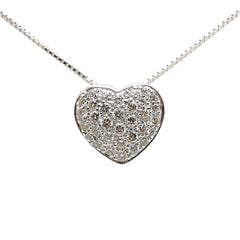 K18WG ホワイトゴールド ダイヤ0.62ct ハート モチーフ ネックレス レディース 【中古】