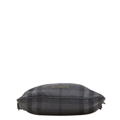 バーバリー チェック ロゴプレート ショルダーバッグ ブラック ナイロン レザー レディース BURBERRY 【中古】
