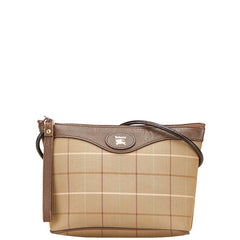 バーバリー チェック ショルダーバッグ カーキグリーン ブラウン キャンバス レザー レディース BURBERRY 【中古】