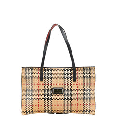 バーバリー ノバチェック 編み込み ハンドバッグ ベージュ マルチカラー レザー レディース BURBERRY 【中古】