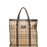 バーバリー ノバチェック シャドーホース トートバッグ ハンドバッグ ベージュ ブラウン マルチカラー キャンバス レザー レディース BURBERRY 【中古】