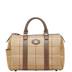 バーバリー チェック ハンドバッグ ミニボストンバッグ カーキ ブラウン キャンバス レザー レディース BURBERRY 【中古】